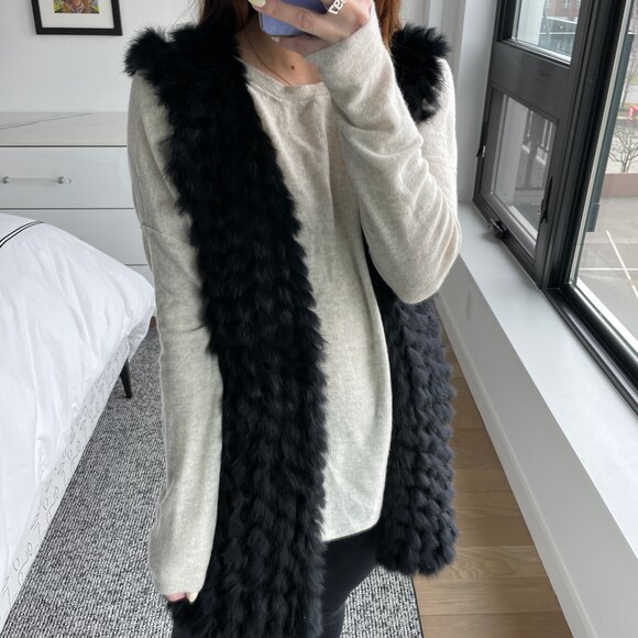Linda Richards Open Front Textured Fur Vest Black XS - Picture 3 of 7